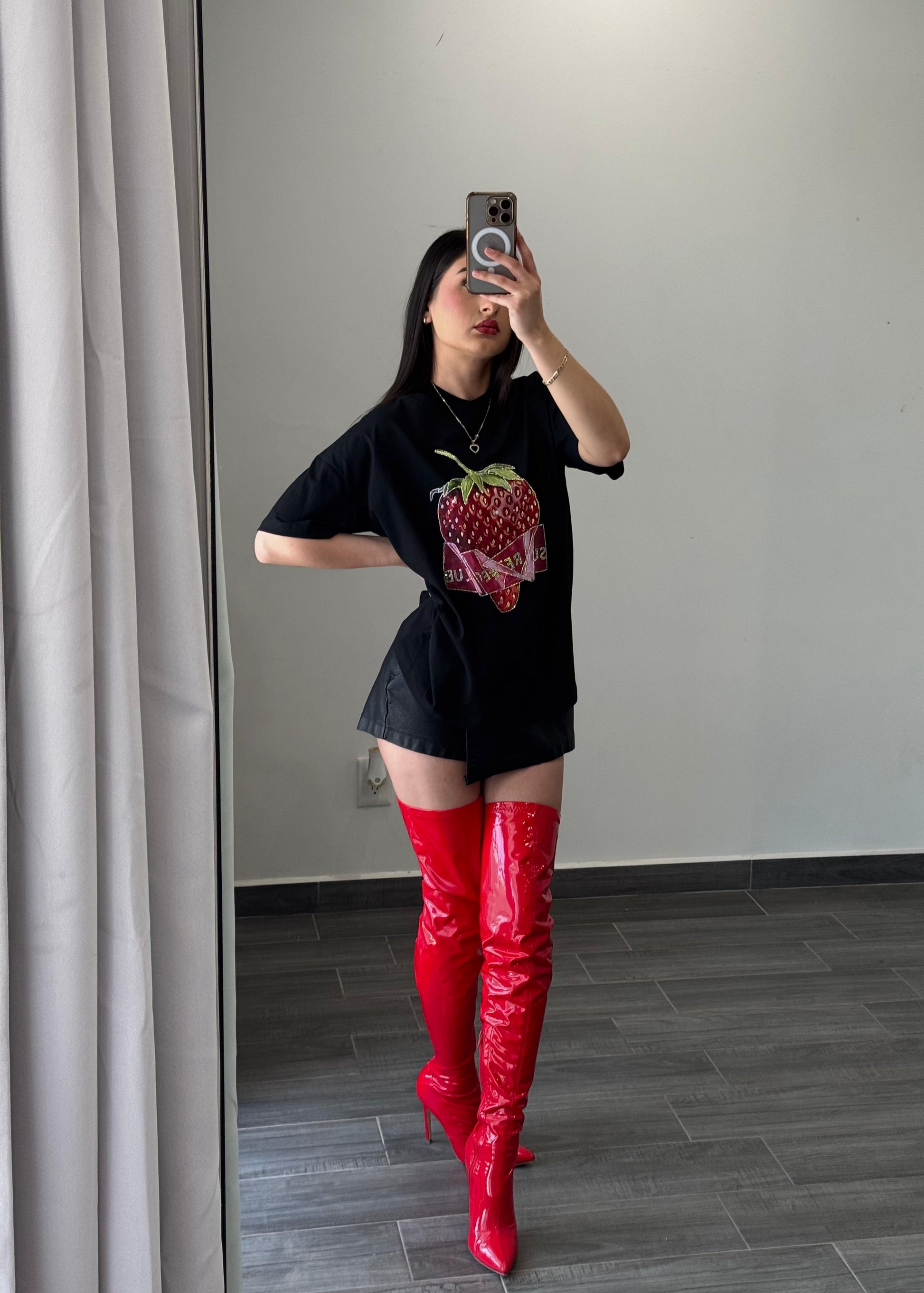 Black T-Shirt with Strawberry Graphic