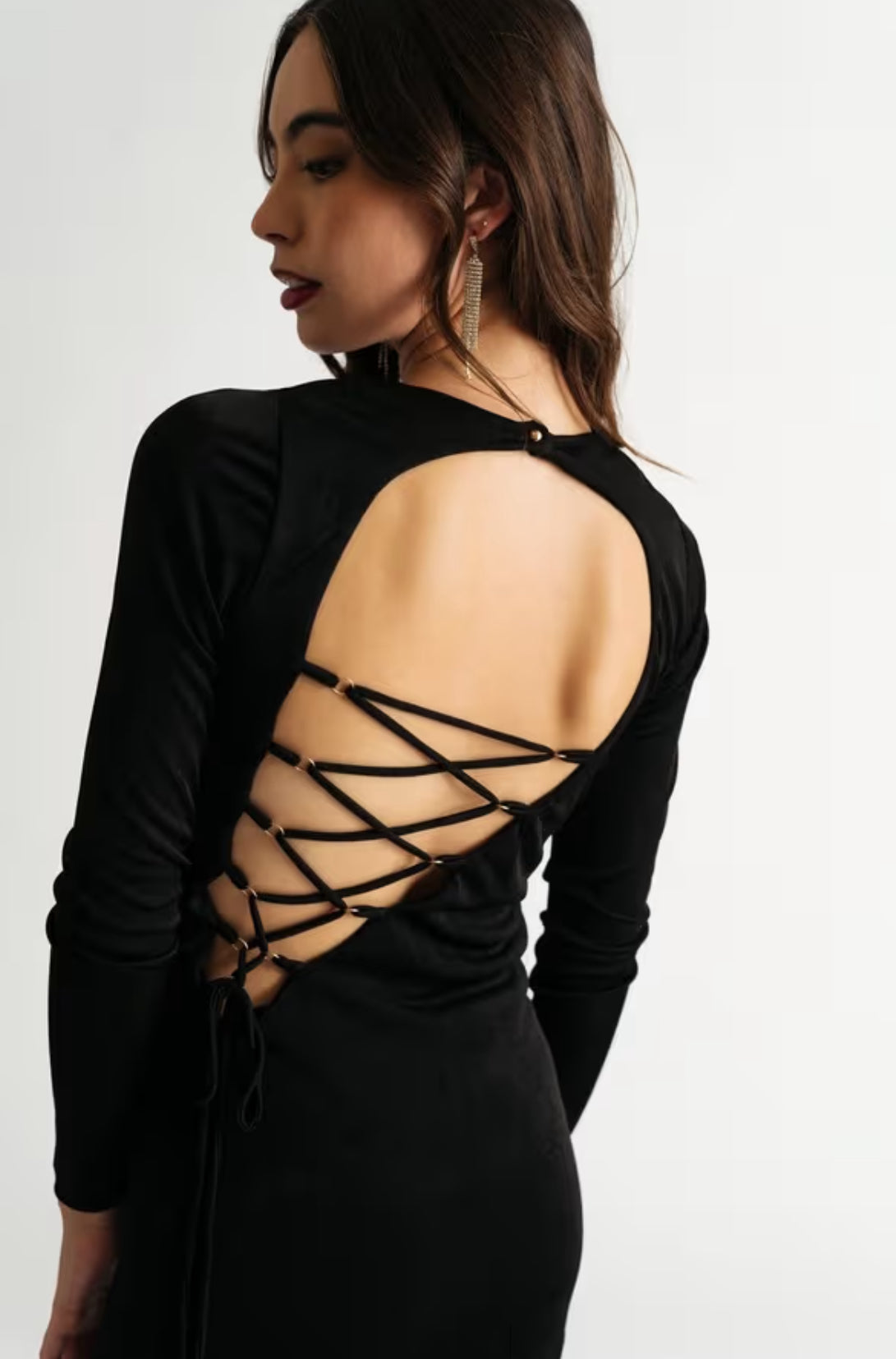 Elegant Black Lace-Up Back Dress