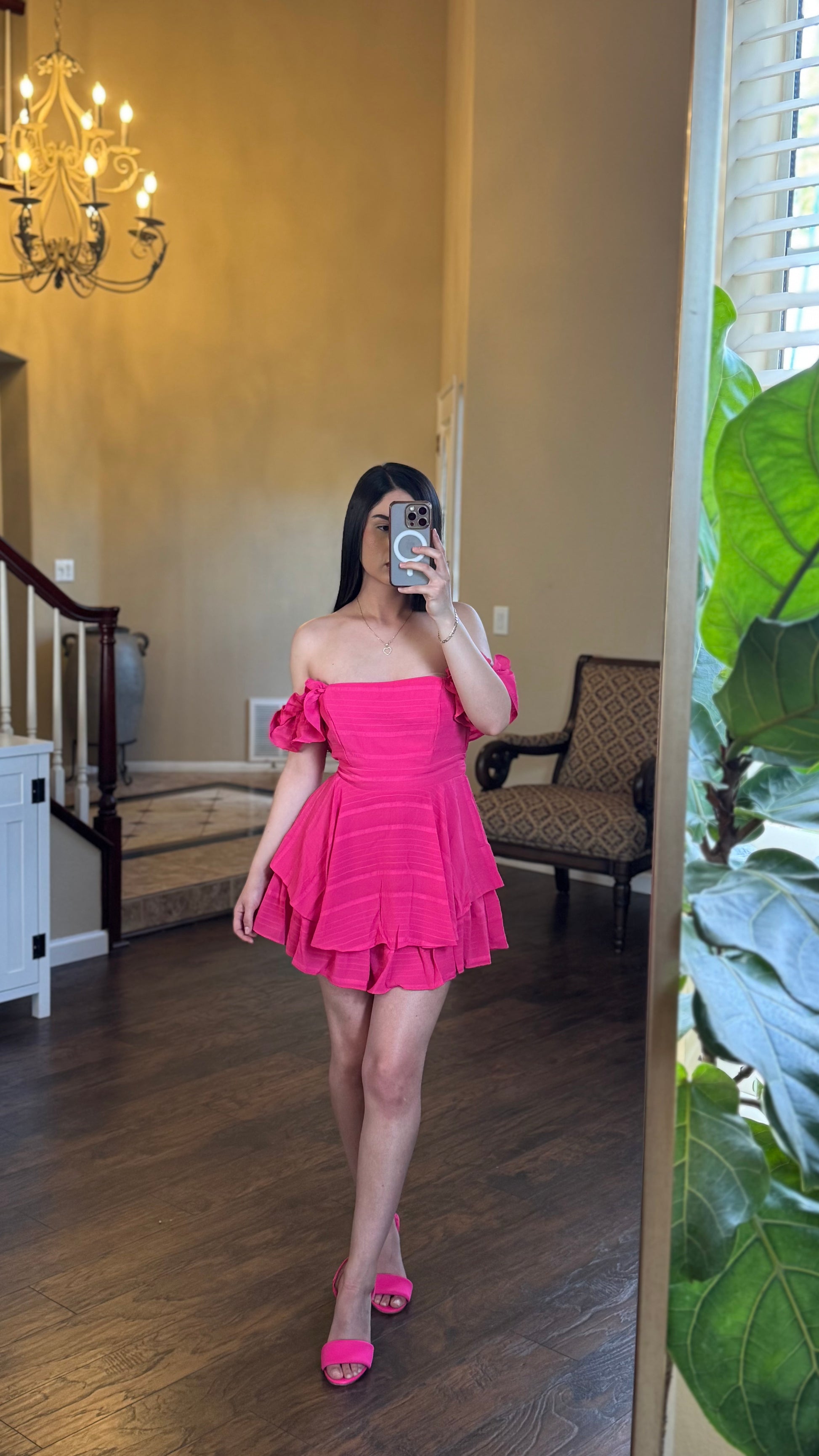 Elegant Pink Off-shoulder Romper