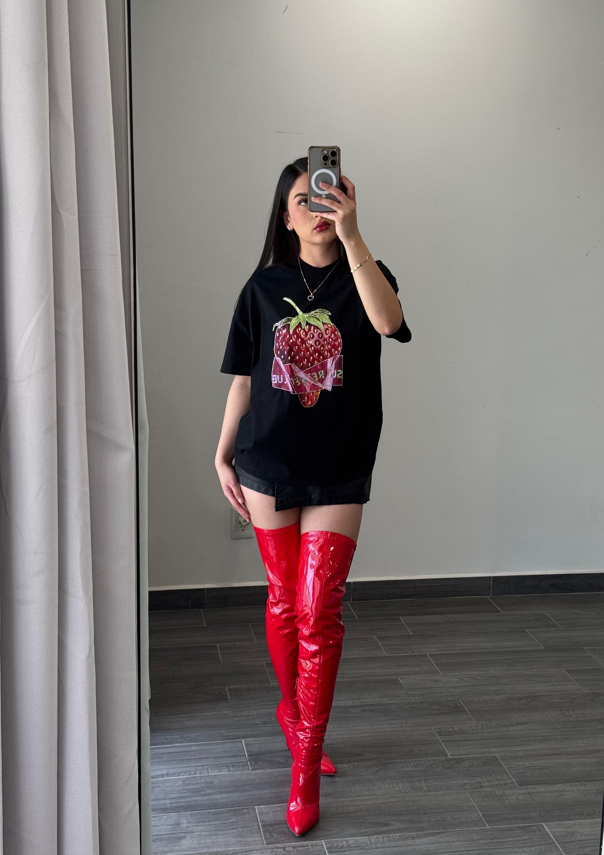 Black T-Shirt with Strawberry Graphic