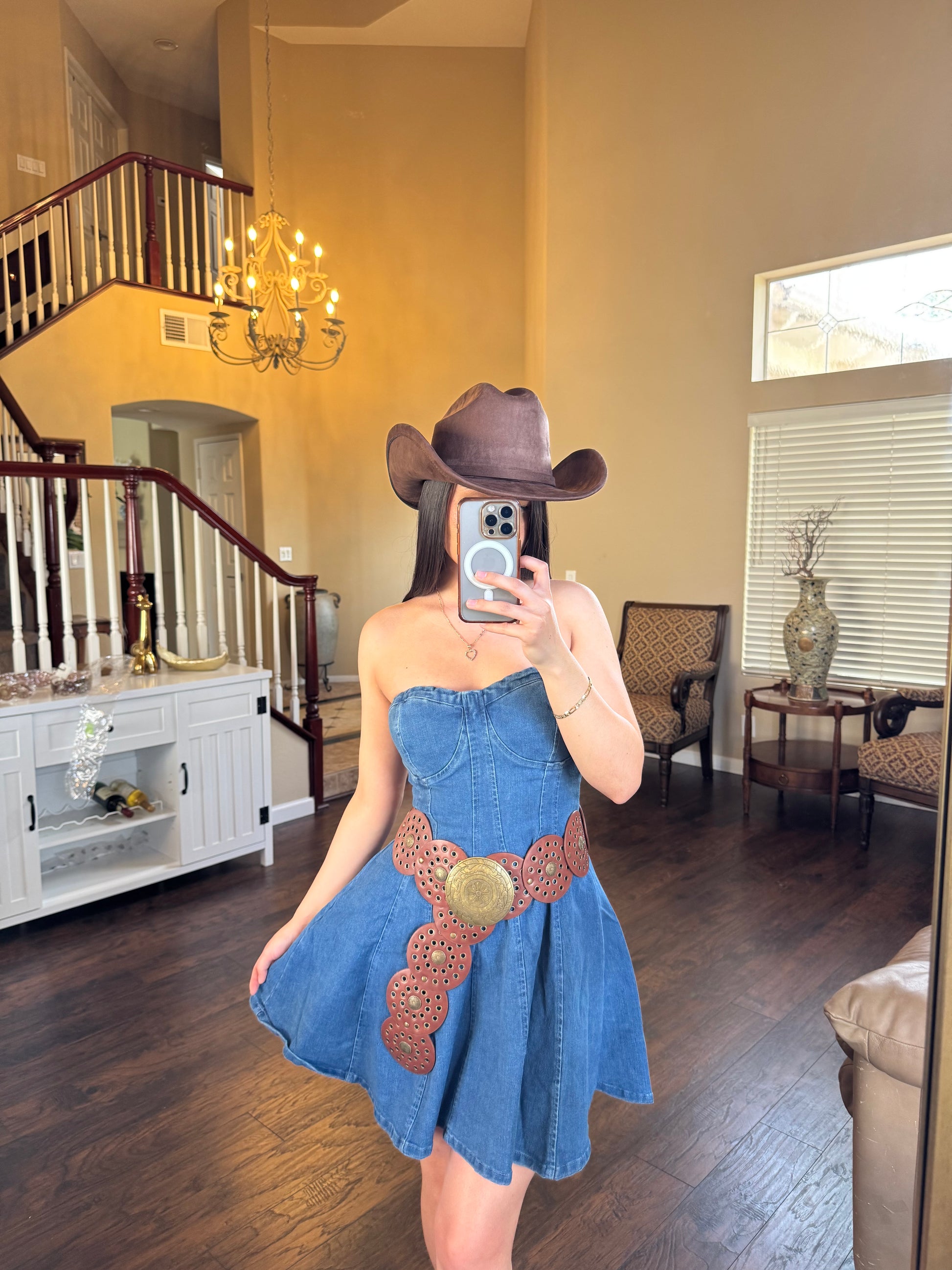 Blue Strapless Denim Dress