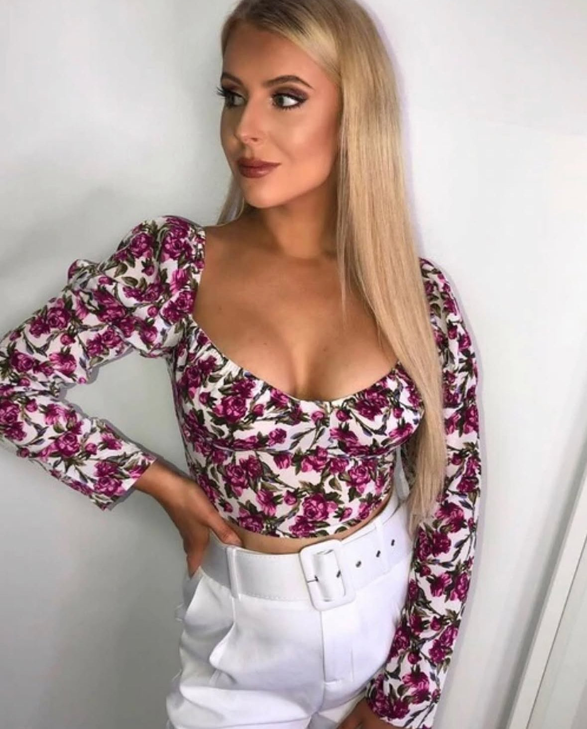 Floral Long Sleeve Crop Top