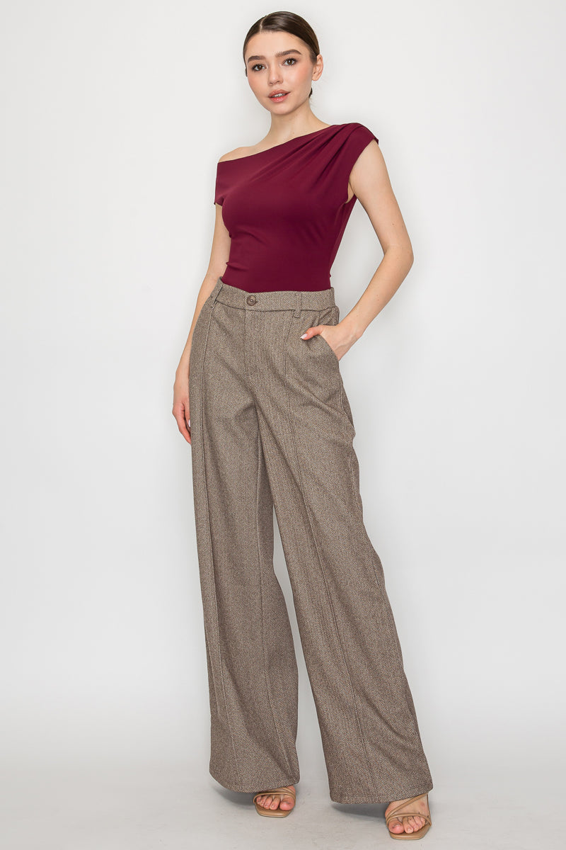 Elegant Brown Women's Wide-Leg Pants