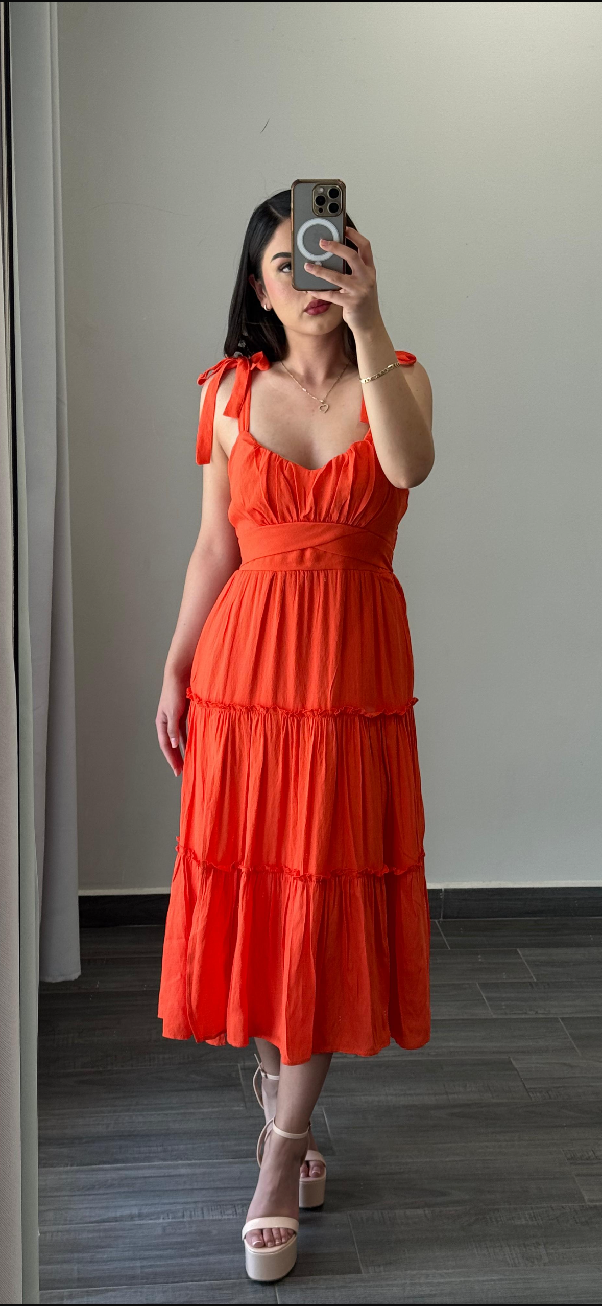 Elegant Orange Sleeveless Dress