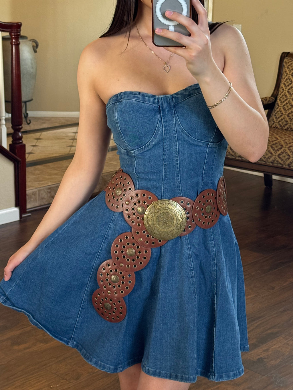 Blue Strapless Denim Dress