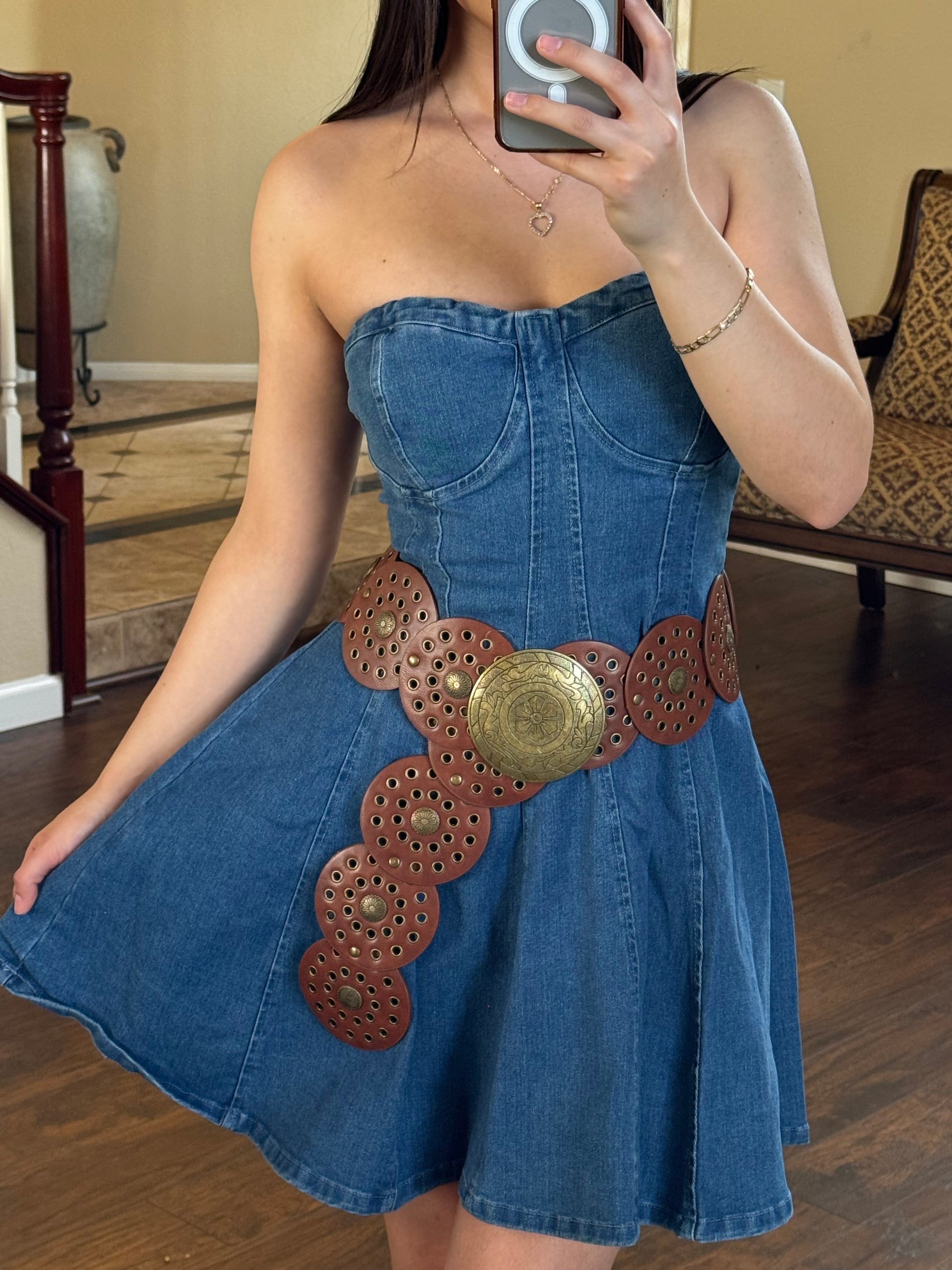 Blue Strapless Denim Dress