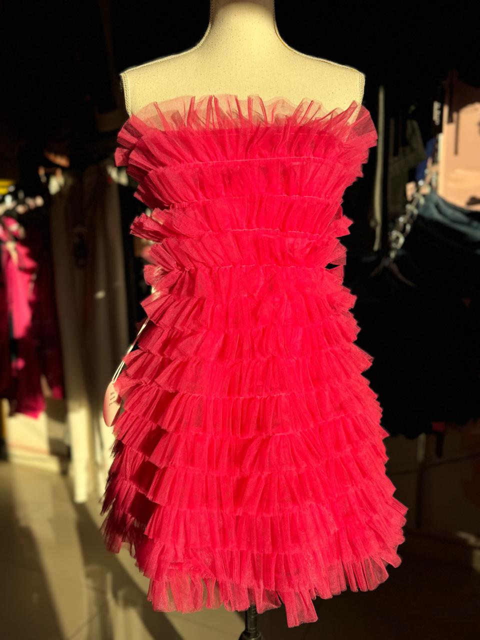 Pink Strapless Ruffled Dress