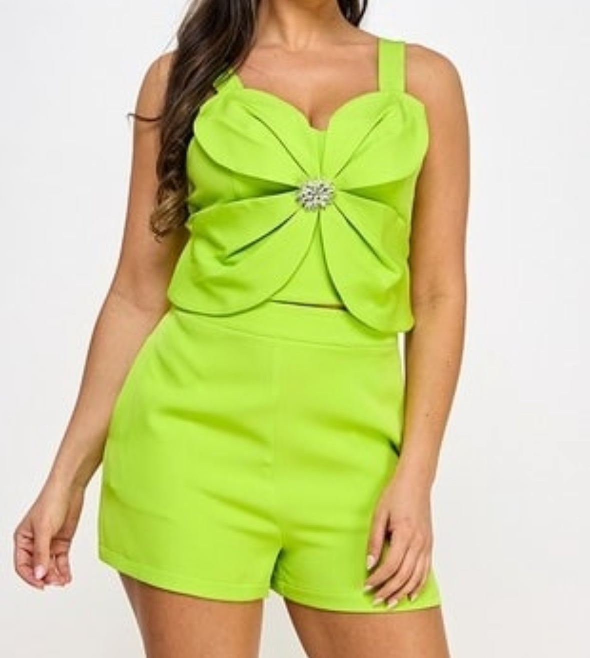Lime Green Two-Piece Set with Bow Detail