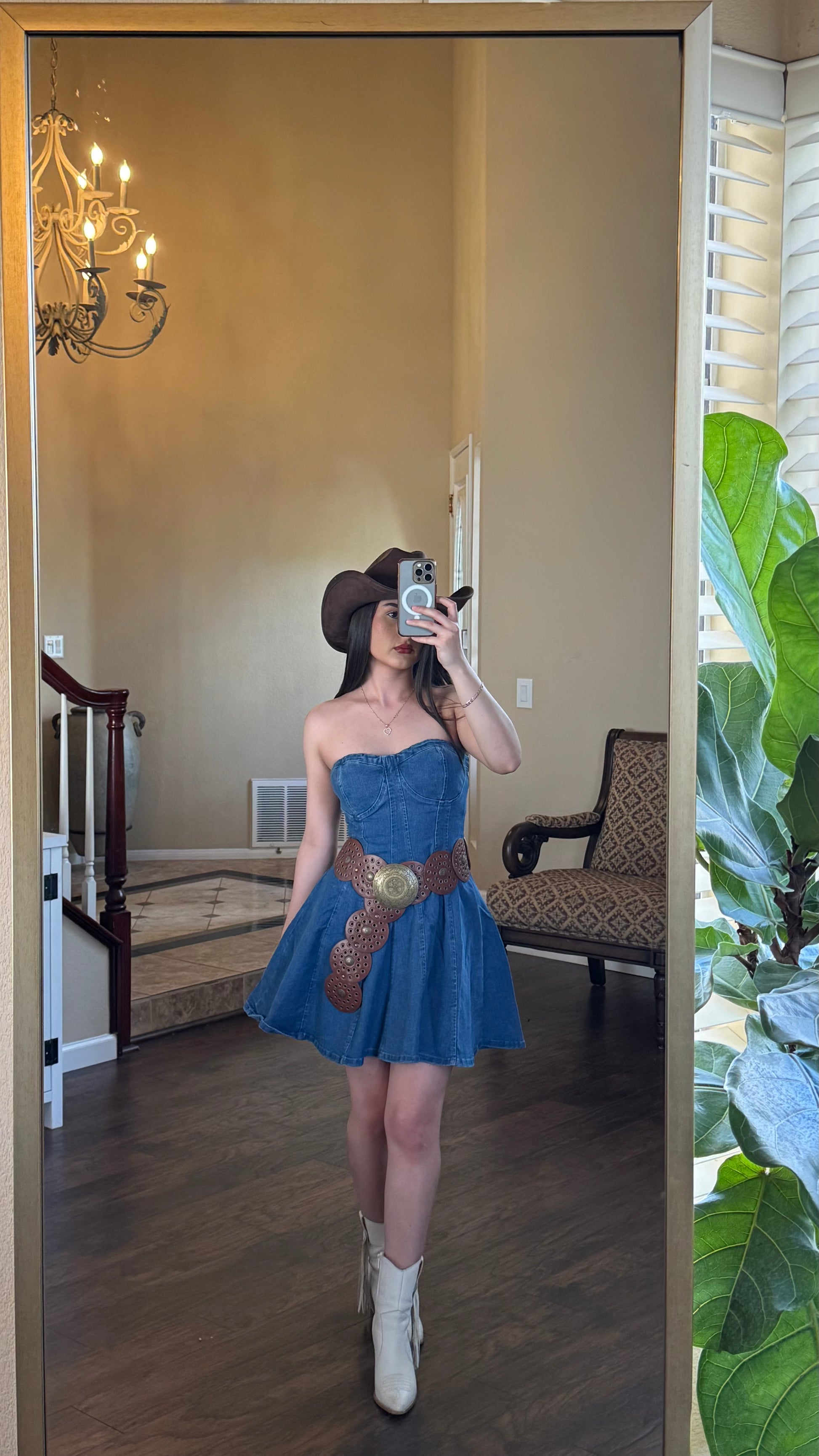 Blue Strapless Denim Dress