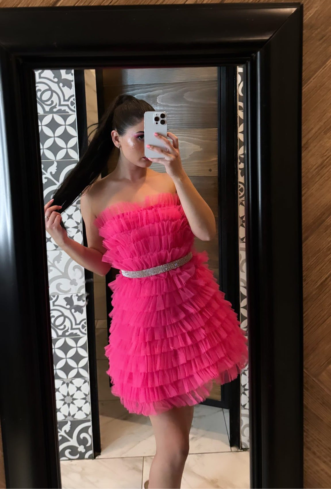 Pink Strapless Ruffled Dress