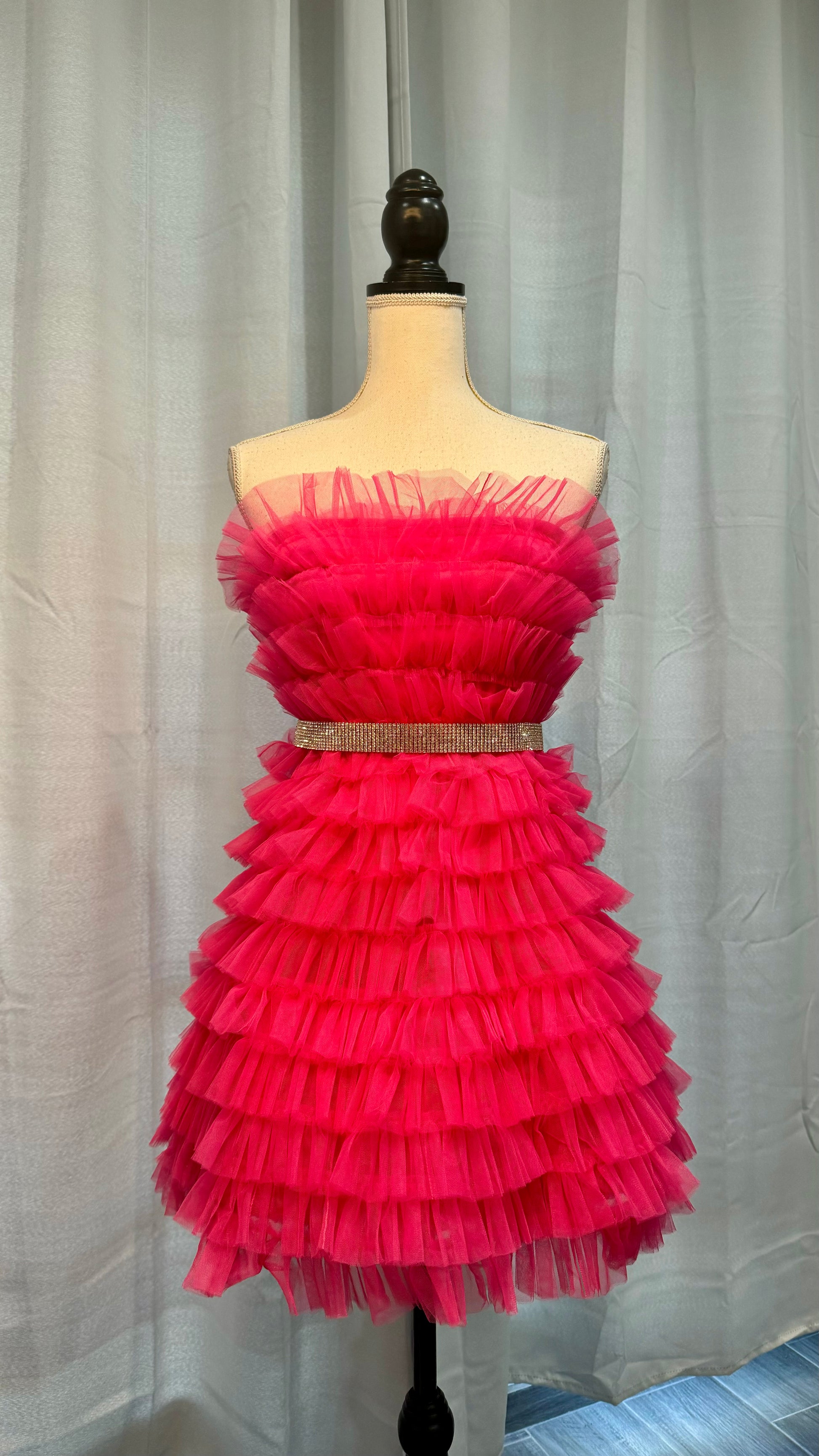 Pink Strapless Ruffled Dress