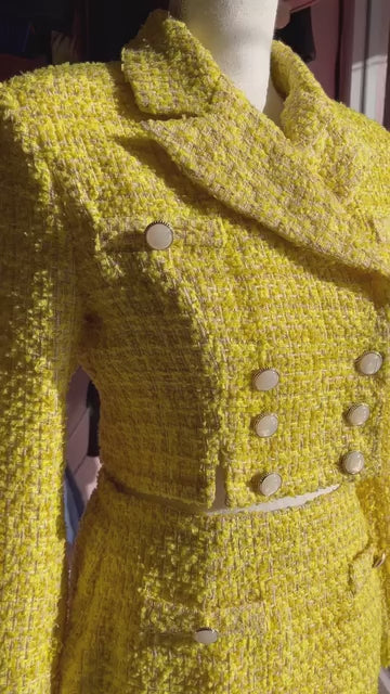 Stylish Yellow Tweed Skirt Suit