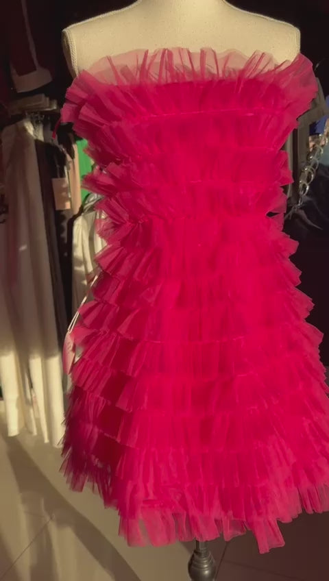 Pink Strapless Ruffled Dress
